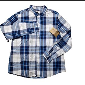 NEW Roebuck  & Co Button Down Shirt Mens XL Plaid Long Sleeve Blue Gray Check